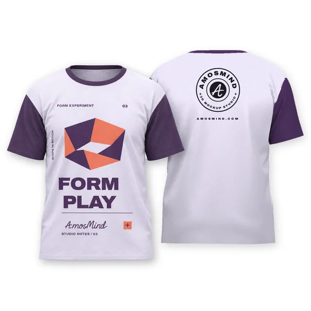 Raglan T-shirt mockup shown front and back with AmosMind artwork