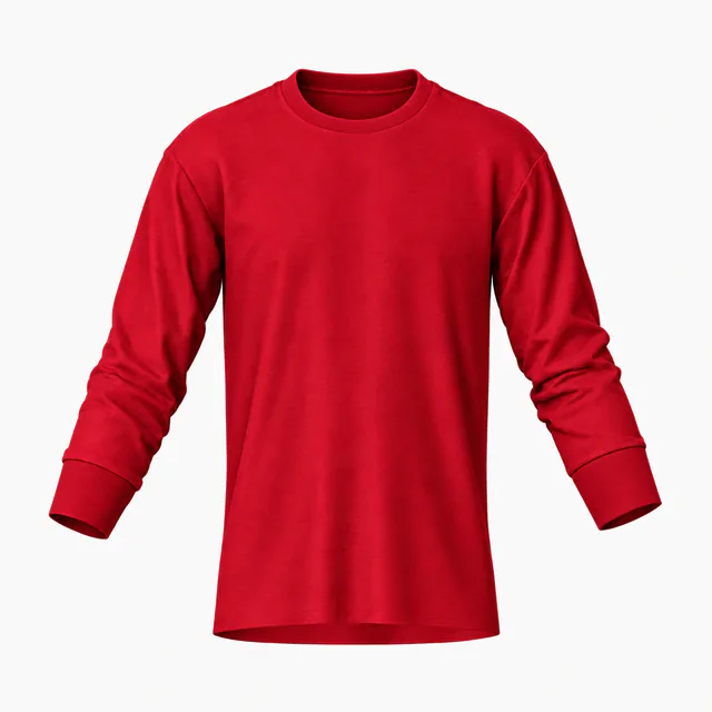 Blank red crew-neck banded-sleeve T-shirt mockup