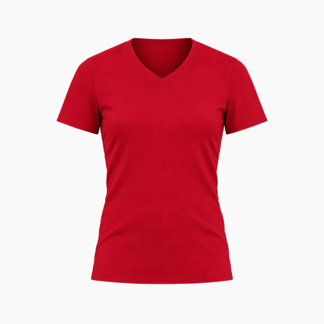 Blank red fitted V-neck T-shirt mockup