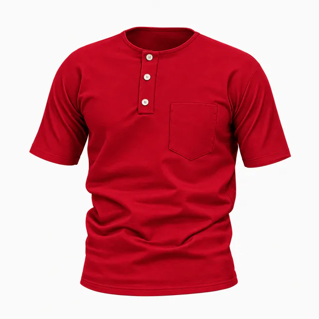 Blank red short-sleeve pocket Henley mockup
