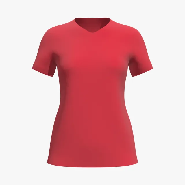 Blank red women's V-neck T-shirt mockup