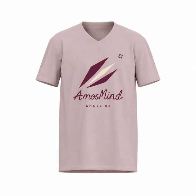 Regular-fit V-neck T-shirt mockup with AmosMind artwork