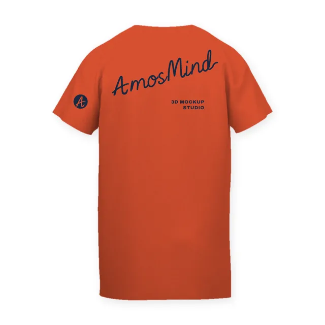 Back of the Relaxed crew-neck T-shirt mockup with AmosMind artwork