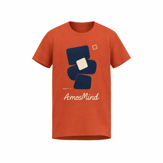 Relaxed crew-neck T-shirt mockup with AmosMind artwork