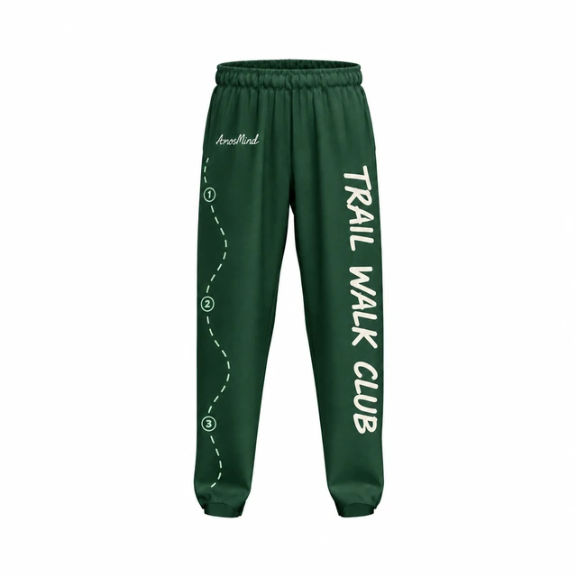 Relaxed cuffed joggers mockup with AmosMind artwork