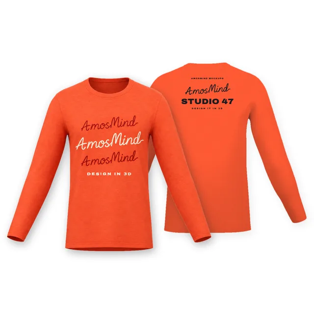 Relaxed long-sleeve T-shirt mockup shown front and back with AmosMind artwork