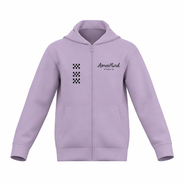 Relaxed zip hoodie mockup with AmosMind artwork
