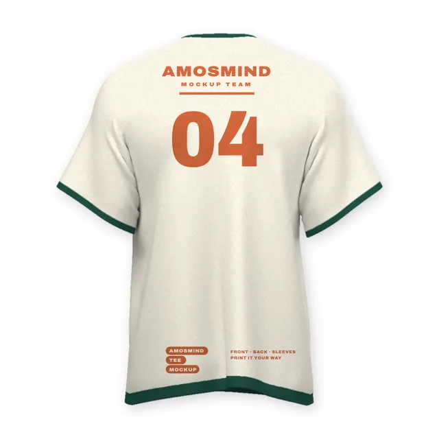 Back of the Ringer T-shirt mockup with AmosMind artwork