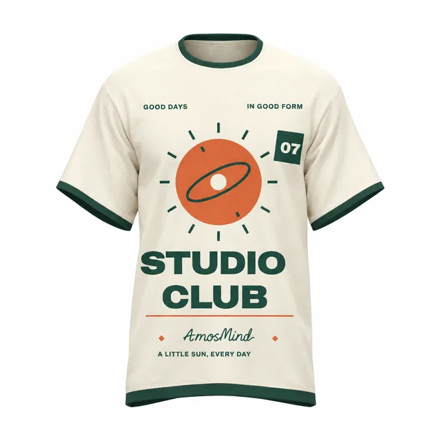 Ringer T-shirt mockup with AmosMind artwork