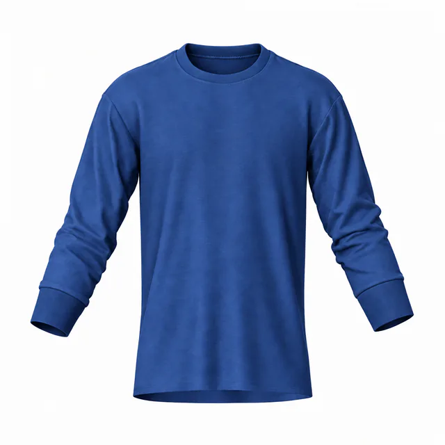 Blank royal blue crew-neck banded-sleeve T-shirt mockup