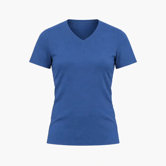 Blank royal blue fitted V-neck T-shirt mockup
