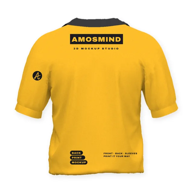 Back of the Short-sleeve polo shirt mockup with AmosMind artwork