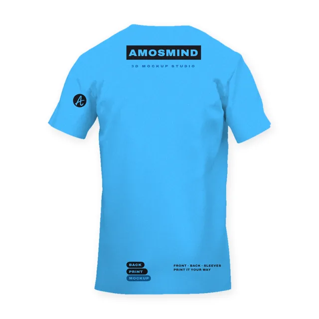 Back of the Shoulder-panel T-shirt mockup with AmosMind artwork