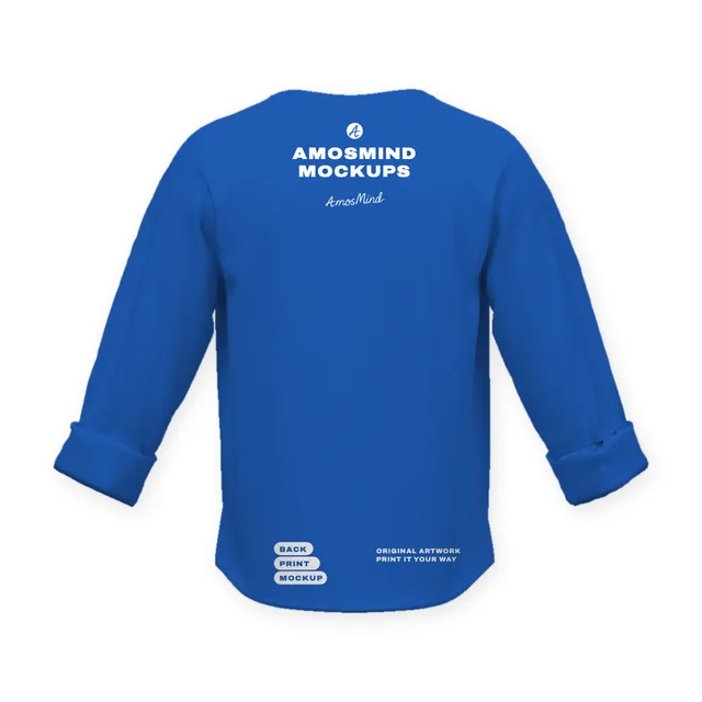 Back of the Six-button pocket Henley with rolled sleeves mockup with AmosMind artwork
