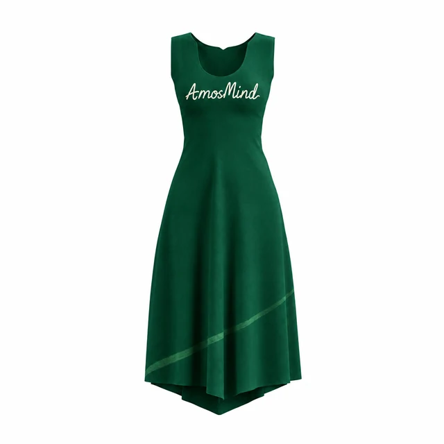 Sleeveless fitted-waist dress with AmosMind artwork