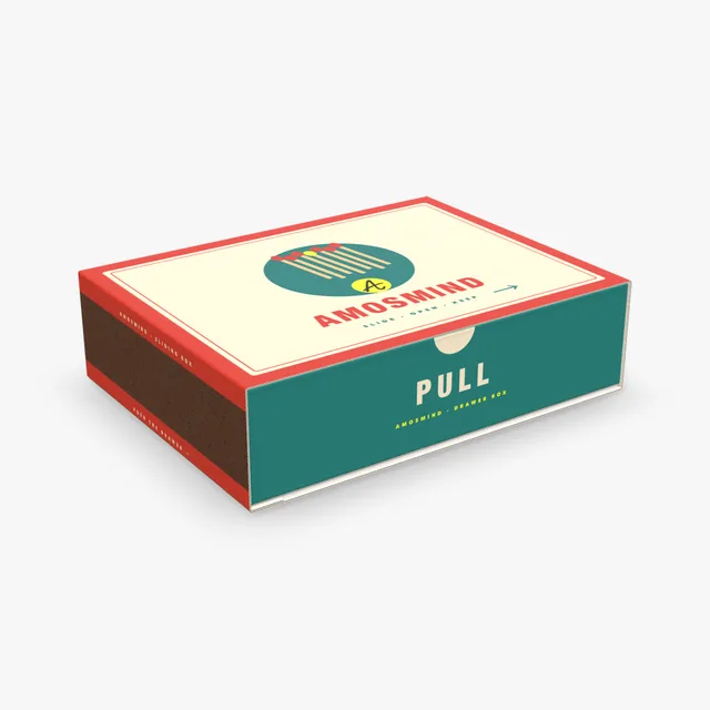 Sliding box mockup with AmosMind artwork