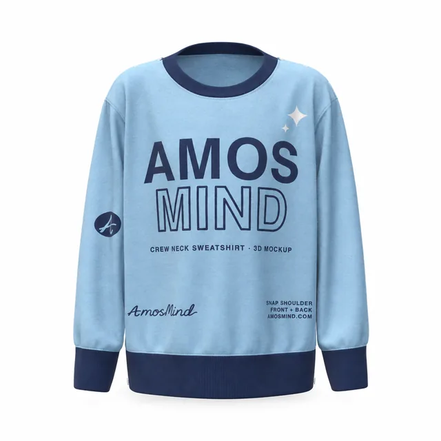 Snap-button crew-neck sweatshirt mockup with AmosMind artwork
