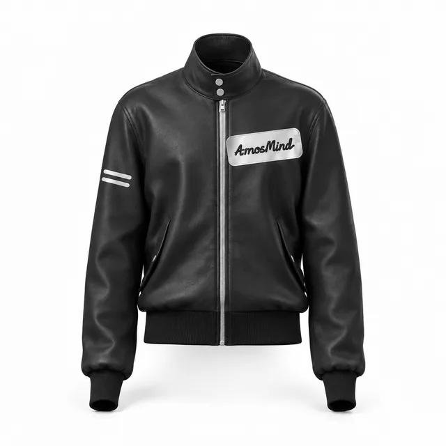 Snap-collar black zip-up sweatshirt mockup with AmosMind artwork
