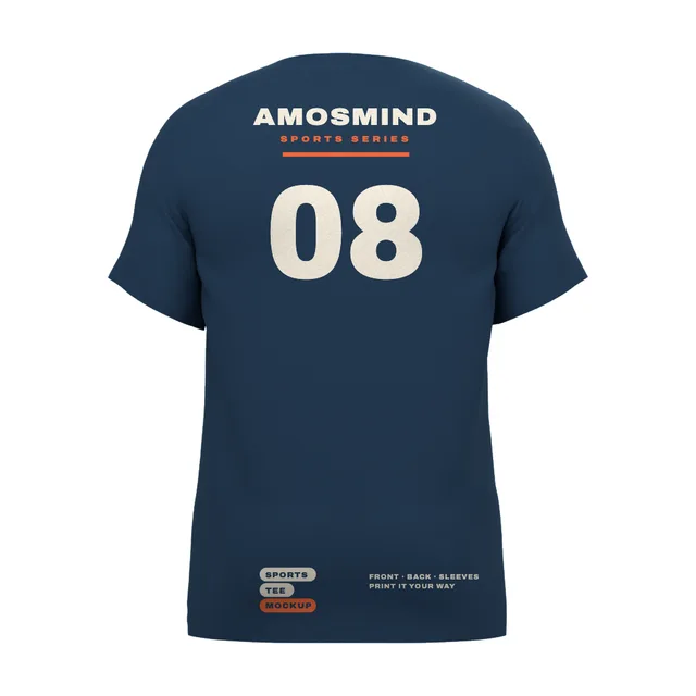 Back of the Sports T-shirt mockup with AmosMind artwork