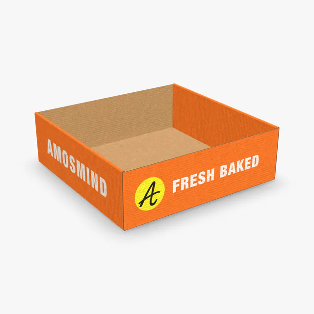 Square tray box mockup with AmosMind artwork