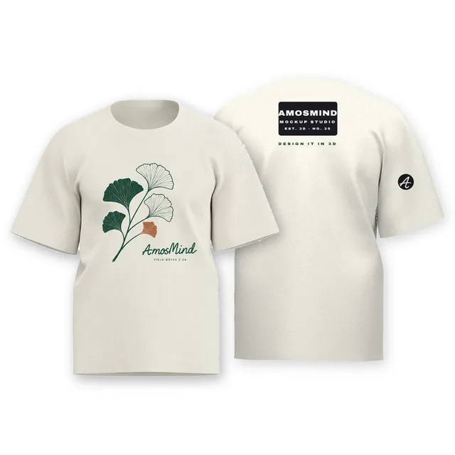Straight-fit crew-neck T-shirt mockup shown front and back with AmosMind artwork