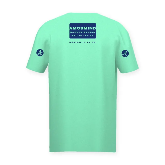 Back of the Straight V-neck T-shirt mockup with AmosMind artwork