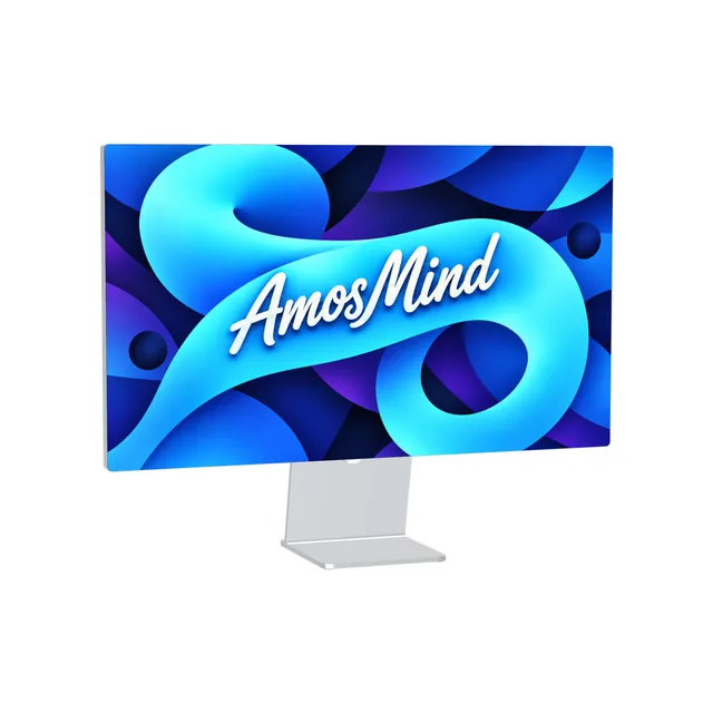Studio Display mockup with AmosMind artwork