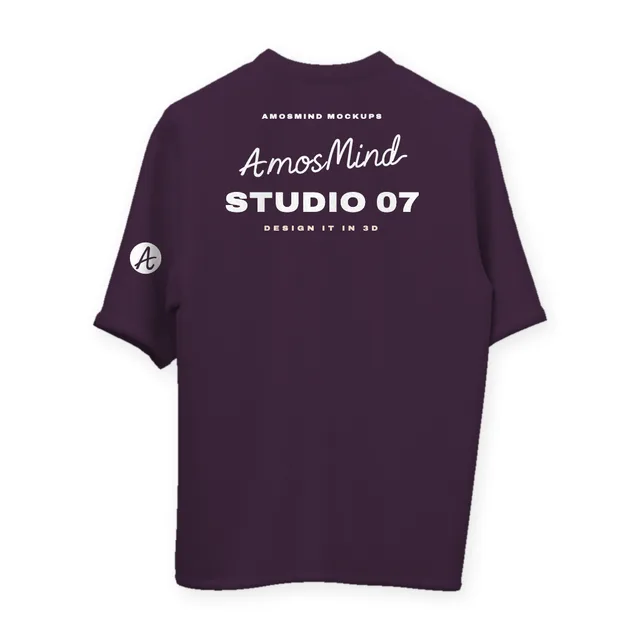 Back of the Suspended crew-neck T-shirt mockup with AmosMind artwork
