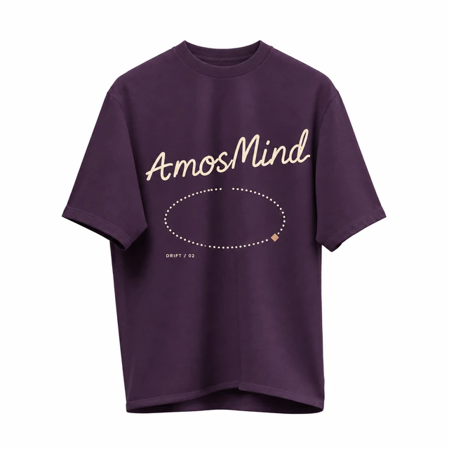 Suspended crew-neck T-shirt mockup with AmosMind artwork