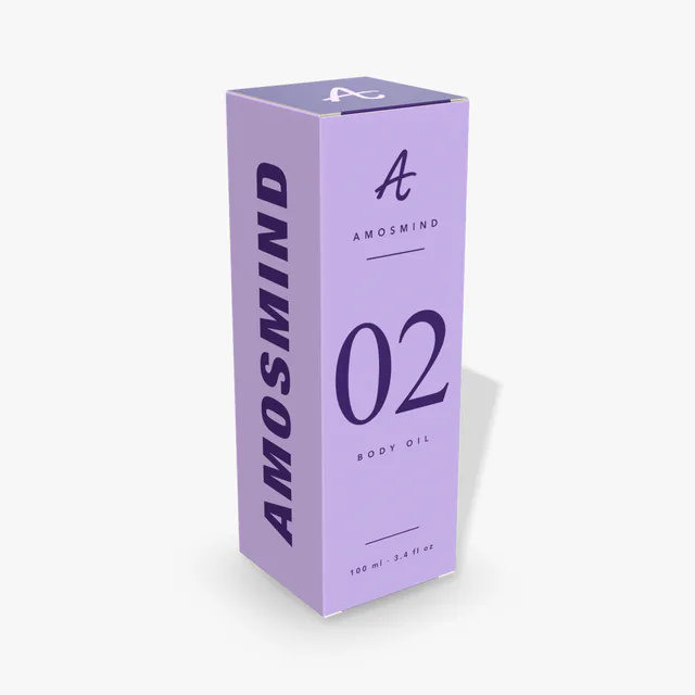 Tall box mockup with AmosMind artwork