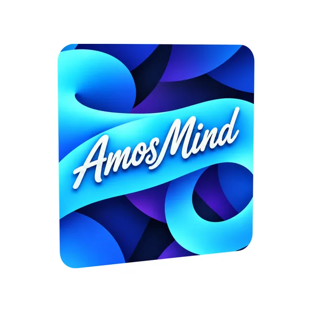 Universal screen mockup with AmosMind artwork