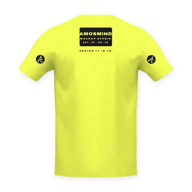 Back of the V-neck T-shirt mockup with AmosMind artwork