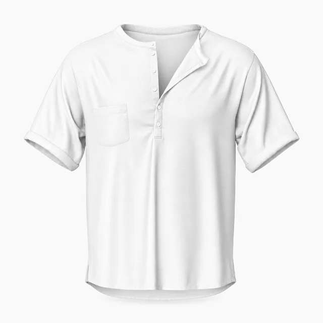 Blank white deep-placket pocket Henley T-shirt mockup