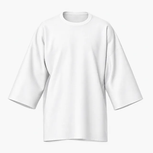 Blank white longline wide-sleeve crew-neck T-shirt mockup