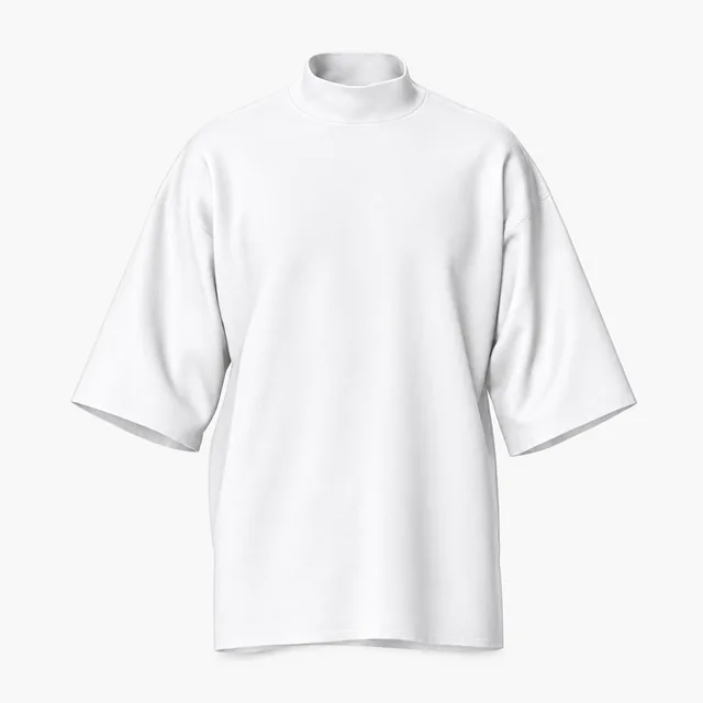 Blank white mock-neck relaxed T-shirt mockup