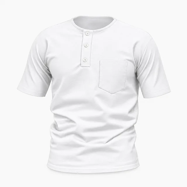Blank white short-sleeve pocket Henley mockup