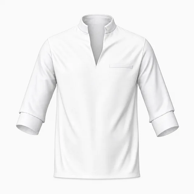 Blank white stand-collar placket T-shirt with rolled sleeves mockup