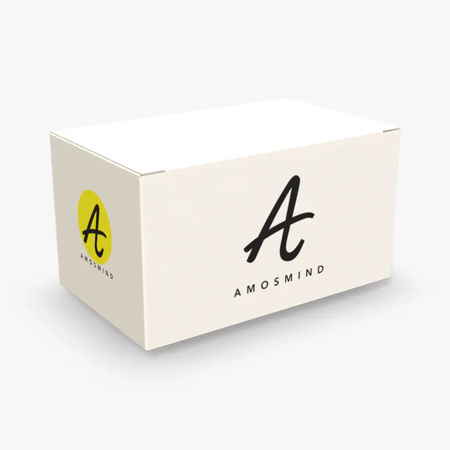 White tea box mockup with AmosMind artwork