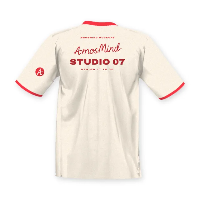 Back of the Wide crew-neck T-shirt mockup with AmosMind artwork