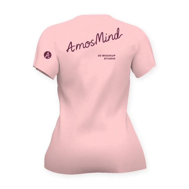 Back of the Women's fitted T-shirt mockup with AmosMind artwork
