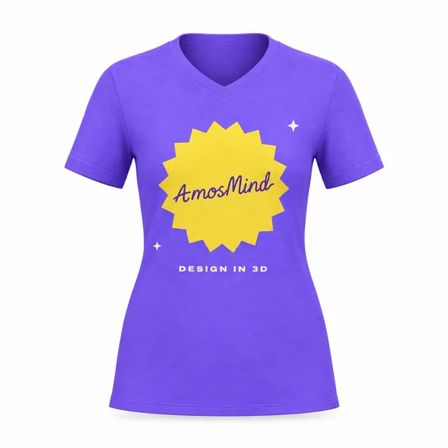 Women's V-neck T-shirt mockup with AmosMind artwork