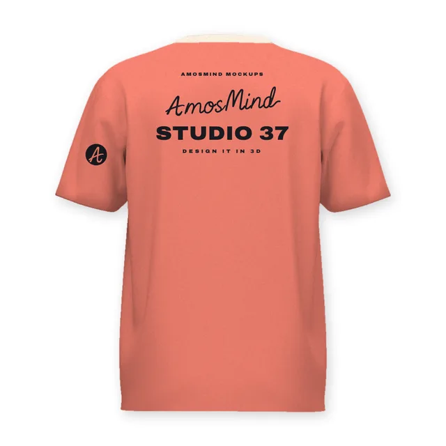 Back of the Youth crew-neck T-shirt mockup with AmosMind artwork