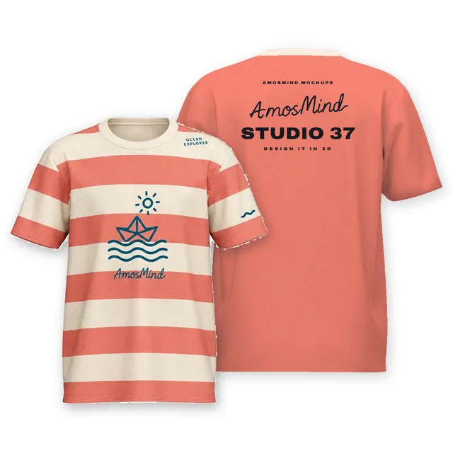 Youth crew-neck T-shirt mockup shown front and back with AmosMind artwork
