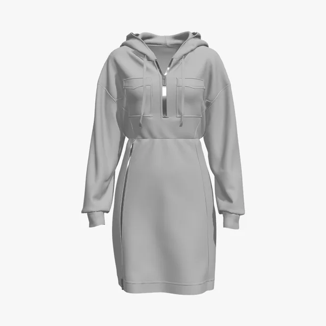Placket-front hoodie dress mockup cover