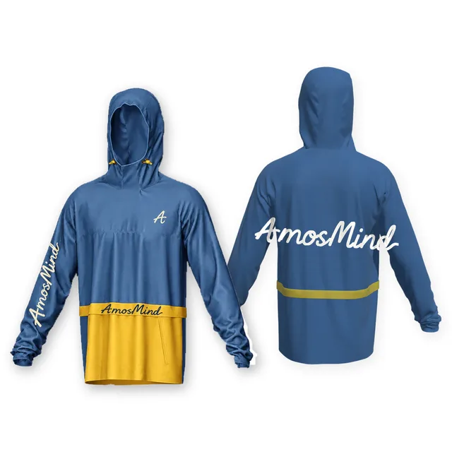 Oversized hoodie mockup shown front and back with AmosMind artwork
