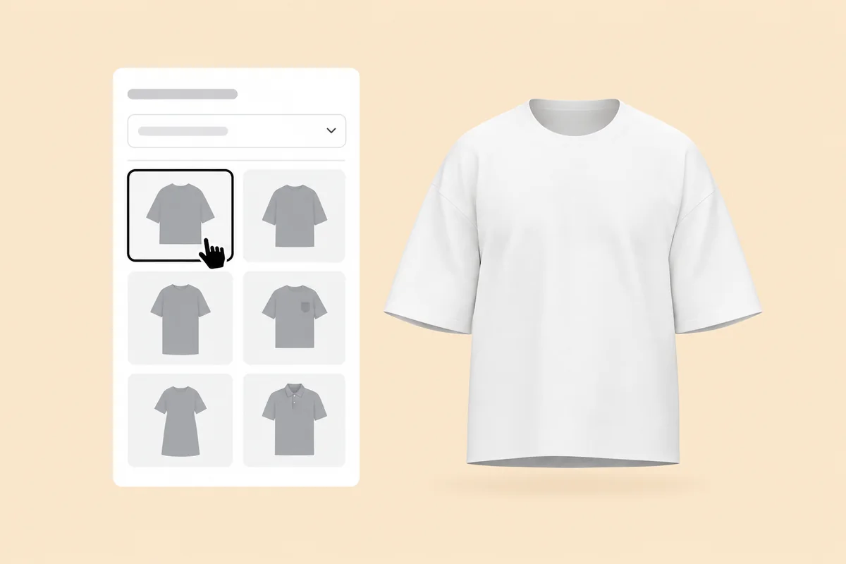 Choosing the boxy oversized T-shirt in the mockup panel