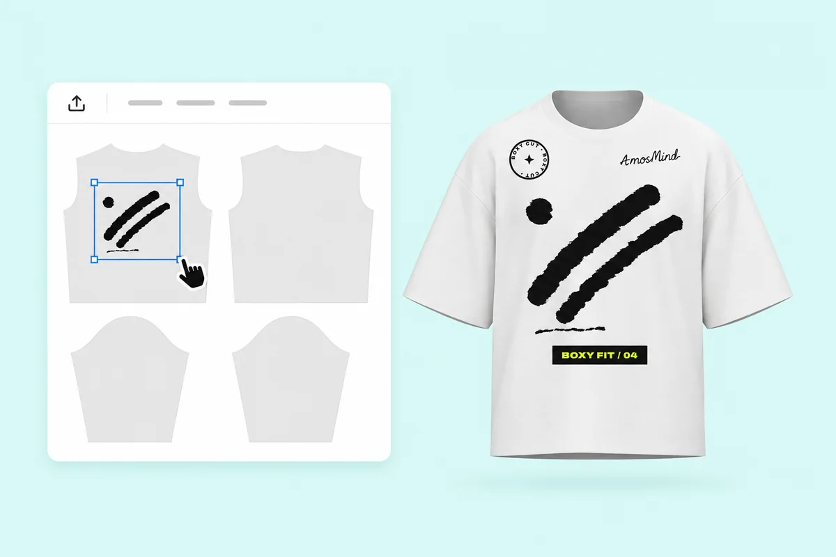 Placing brush-stroke artwork on the front piece of the boxy oversized T-shirt