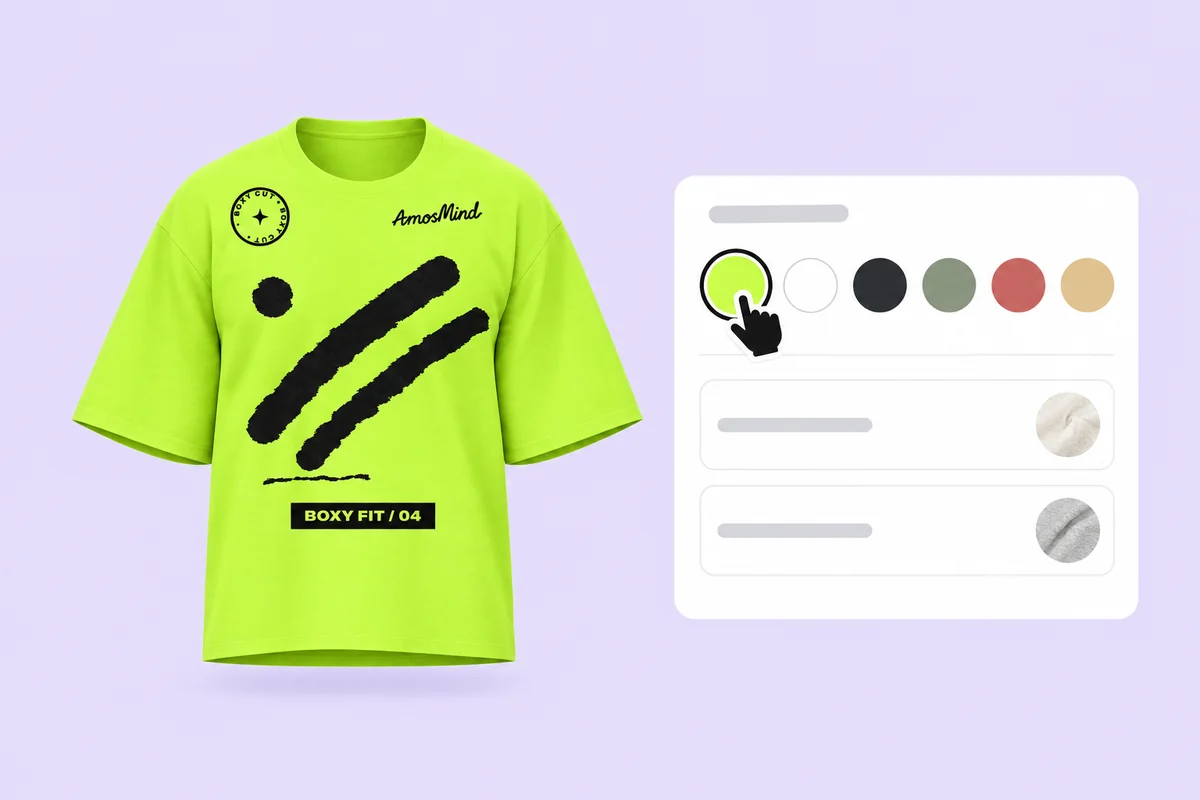 The boxy oversized T-shirt turned neon lime beside the garment color panel