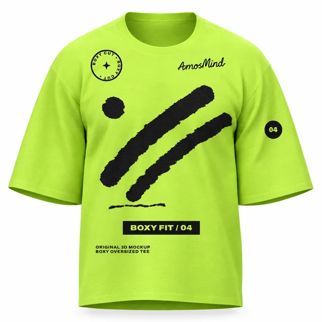 The boxy oversized T-shirt in neon lime with black brush-stroke artwork