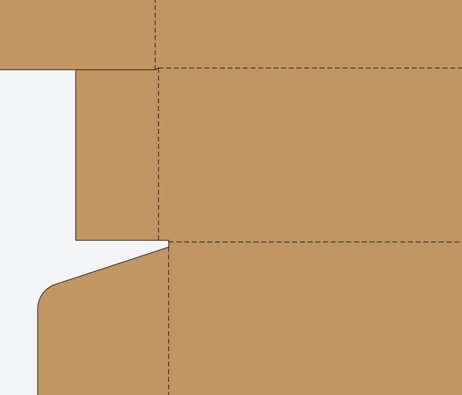 Crease lines, drawn dashed, on a box dieline